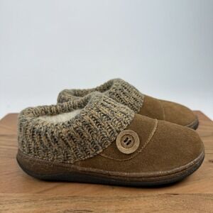 New Womens Clarks Knit Sweater Brown Leather Lined Clog Slippers Size 5 M NIB